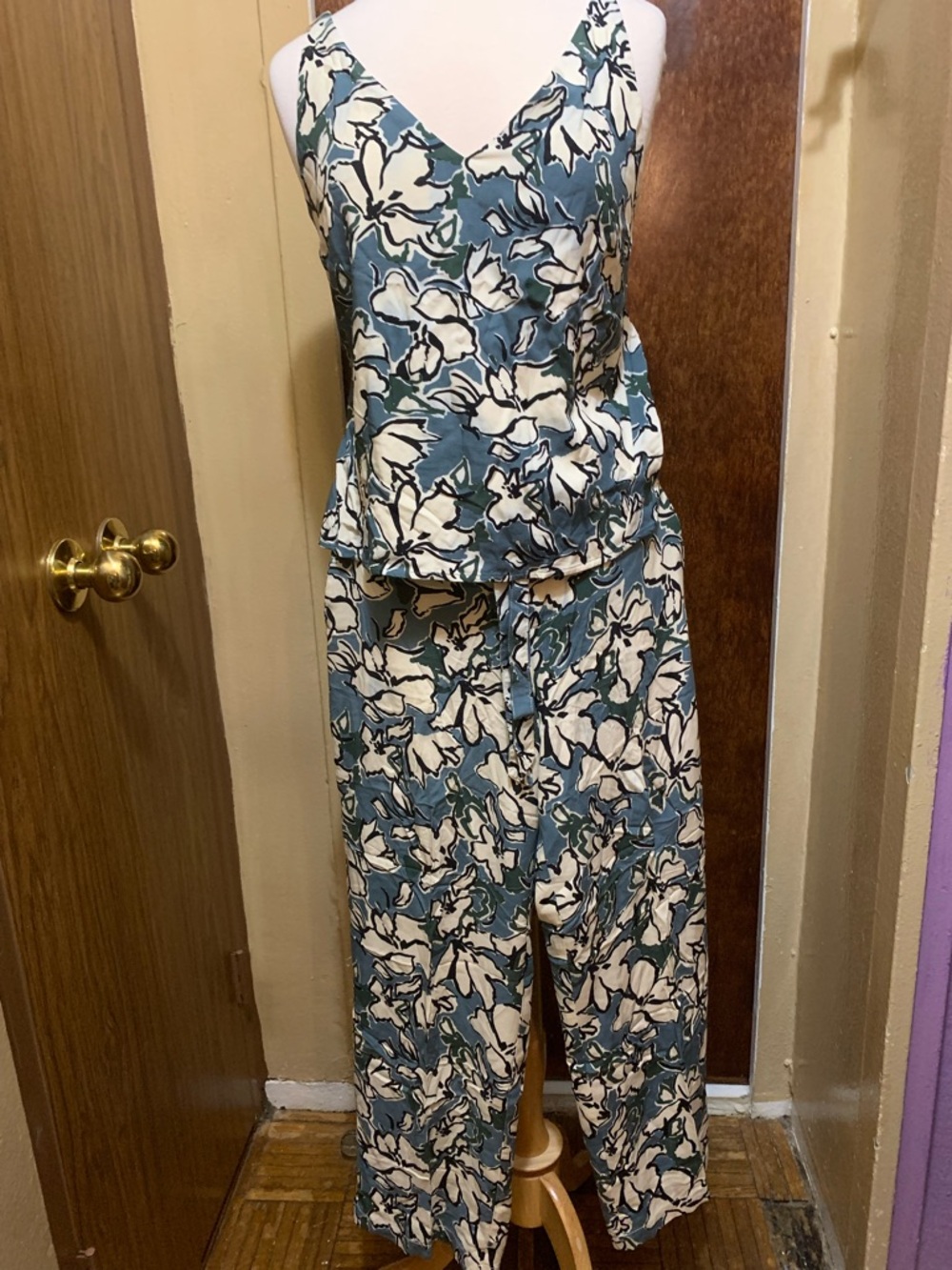 Blue Black Green and Cream Floral Two-Piece Set